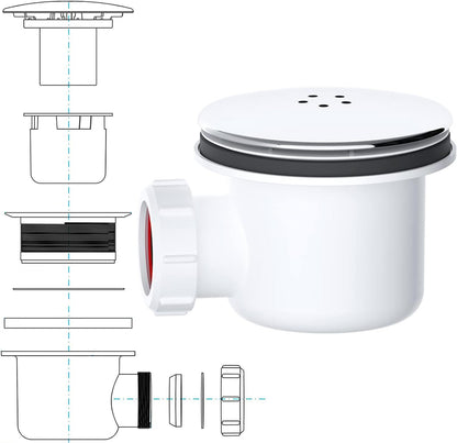 Shower Drain Cover, Chrome Trap Replacement, 90mm/115mm Plughole, Removable Top Waste Fitting Cap Parts, Tray Plug Hole Fast Flow