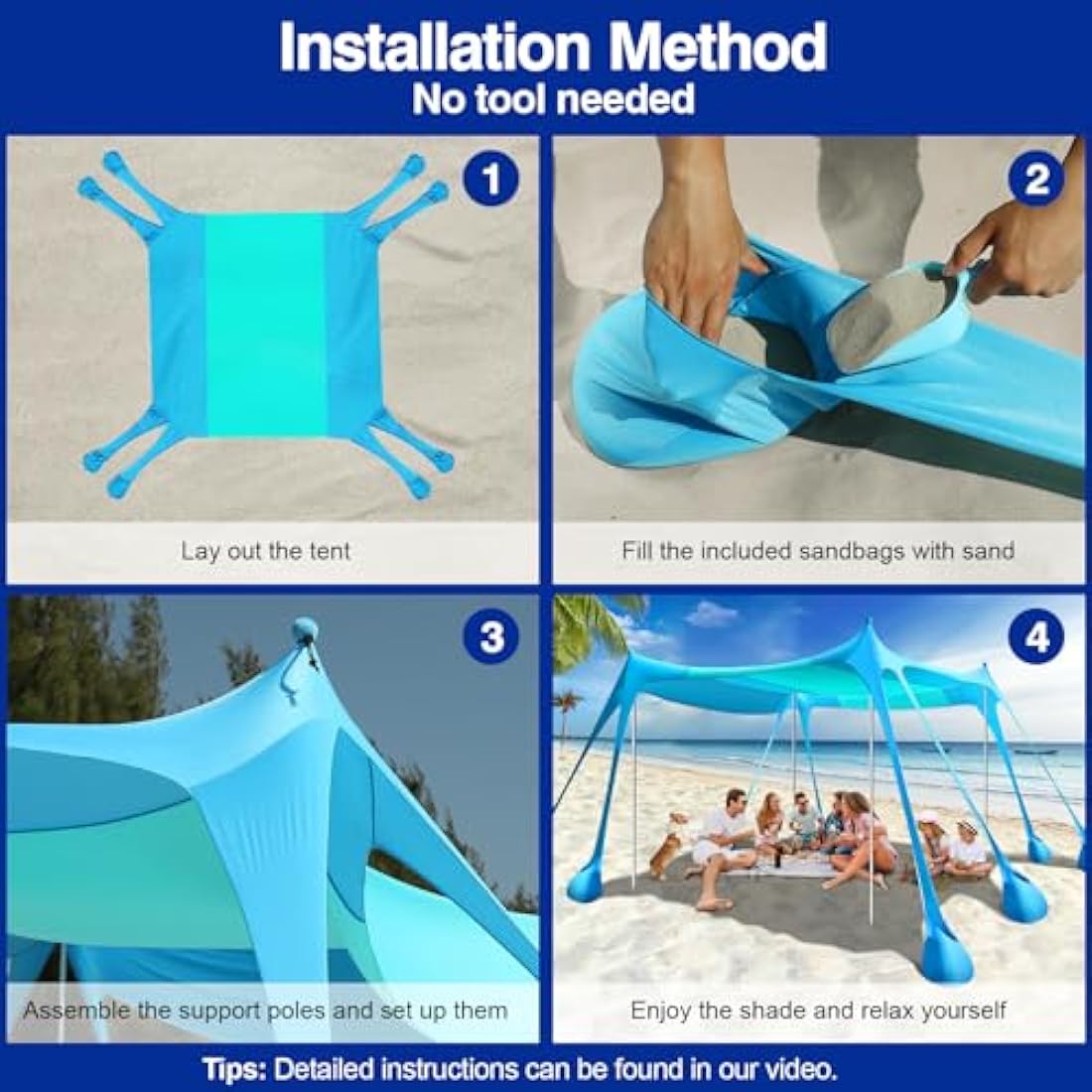 Rhino Valley Beach Tent, 6-8 Person with UV 50+ Sun Protection, Portable Beach Shade Shelter, Large Family Canopy Outdoor Tent for Camping, Fishing, Picnic, Garden