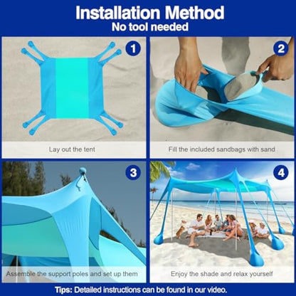 Rhino Valley Beach Tent, 6-8 Person with UV 50+ Sun Protection, Portable Beach Shade Shelter, Large Family Canopy Outdoor Tent for Camping, Fishing, Picnic, Garden
