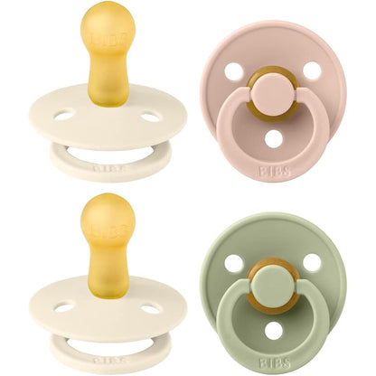 BIBS Dummies Colour 4-Pack, BPA Free Dummy Pacifier, Round Nipple Soothers, Natural Rubber Latex, Made in Denmark. 6-18 Months (Pack of 4), Ivory Mix