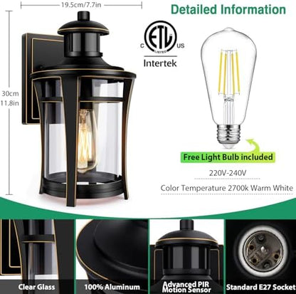 Lamomo Outdoor Wall Lights,Security Motion Sensor Lights Outdoor with Bulb,Waterproof Aluminum Dusk Till Dawn Outside Lights,3 Lighting Modes Wall Lantern Sconce with Sensor for Garden Doorway, Black