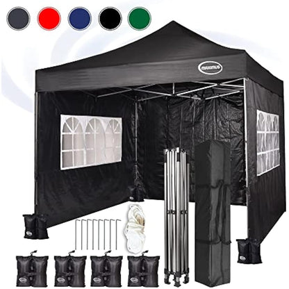 MAXIMUS HEAVY DUTY POP UP GAZEBO 3m x 3m COMMERCIAL MARKET STALL WITH 4 WEIGHT BAGS (4 Walls, Black)