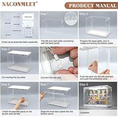 Clear Acrylic Display Case for Figures with Light,3-Tiered Display Stand Organizer Case Dustproof Showcase for Action Figures Mini Toys or Collectibles (Wood, 3-Tier 11.8"x6.7"x9"inch)