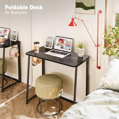 WOHOMO Folding Computer Desk,Small Writing Foldable Desk 80cm,Space-Saving Laptop Table,Easy Assemble Workstation for Home Office,Black