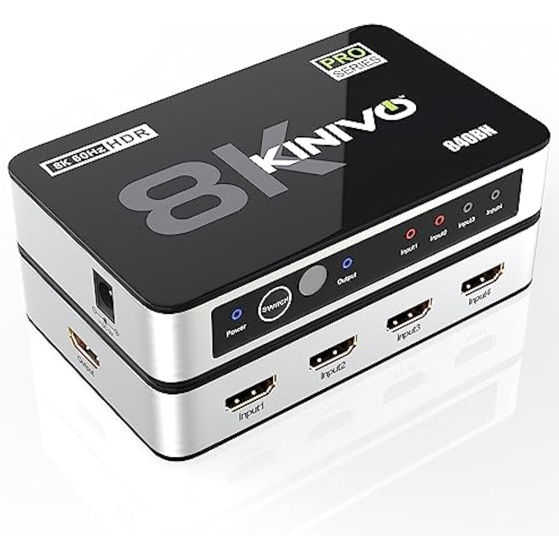 Kinivo 8K HDMI Switch with Remote 4 in 1 Out (4 Port, 8K 60Hz, 4K 120Hz, 48Gbps, HDR 10+, Dolby Atmos, HDCP 2.3) - HDMI 2.1 Switch Box Compatible with HDTV, PS5, PS4, Xbox