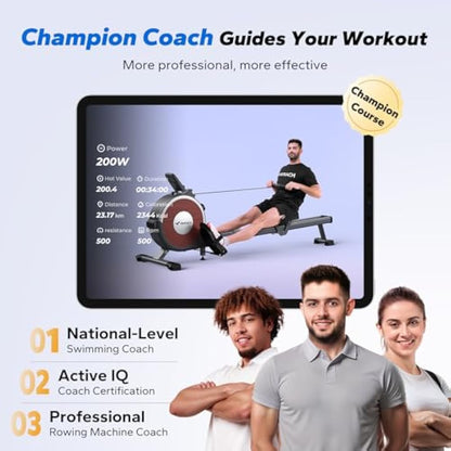 MERACH Rowing Machine for Home Gym, Magnetic Rower with 16 Levels of Quiet Resistance, Dual Slide Rails, 158 kg Weight Capacity, App Compatible
