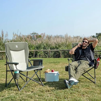 EVER ADVANCED Camping Chair for Adults Oversized 230KG, Folding Chair for Heavy People with Side Pocket, Heavy Duty Extra Wide Garden with Hard Armrest Foldable Fishing Outdoor Green