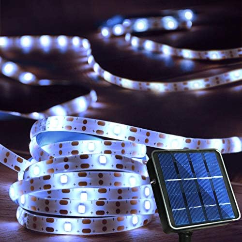 Outdoor Solar LED Strip Lights Cool White, Powered Flexible Waterproof Rope Lights, 8 Modes 180 for Garden Porch Gazebo Pathway Patio Umbrella Outside Xmas Window Edge Decor