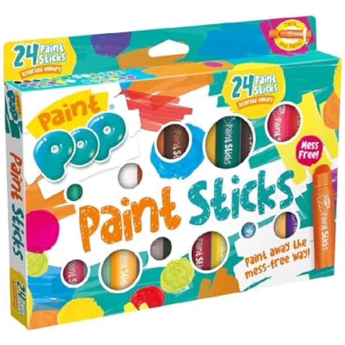 Paint Pop Paint Sticks For Kids - 24 Pack Assorted Colours - Twist & Paint, Mess-Free, Fast Drying Action, Easy Clean Up, Vibrant Colours, Multi-Surface