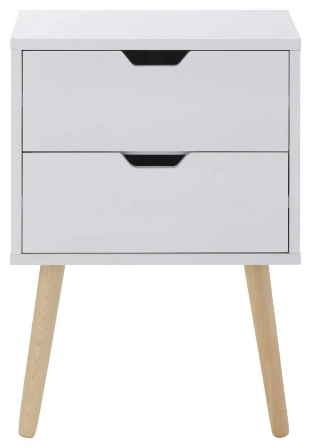 GFW Nyborg Set of 2 Bedside Cabinets, Dark Grey 2 Drawer Scandi Nightstands with Wooden Legs and Cut-Out Handles