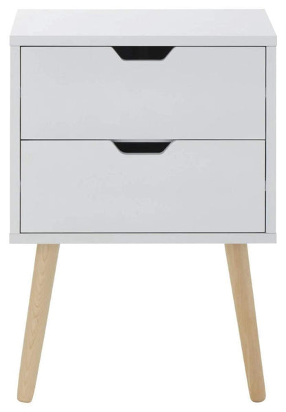 GFW Nyborg Set of 2 Bedside Cabinets, Dark Grey 2 Drawer Scandi Nightstands with Wooden Legs and Cut-Out Handles