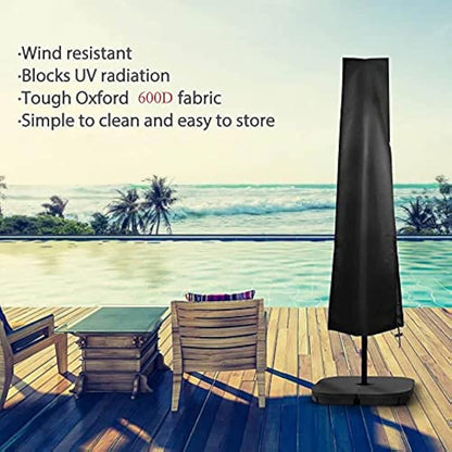 PATIO PLUS Parasol Cover, Garden Umbrella Covers 190* 25 * 50cm Waterproof 600D Oxford Fabric PVC Coating, Black