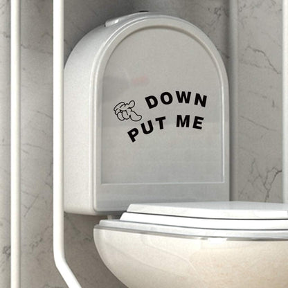 Toilet Lid Decals, Black Stylish Waterproof Adhesive Sticker Sign Put Me Down Gesture Hand Decal Bathroom Toilet Seat Sticker Toilet Lid Decals