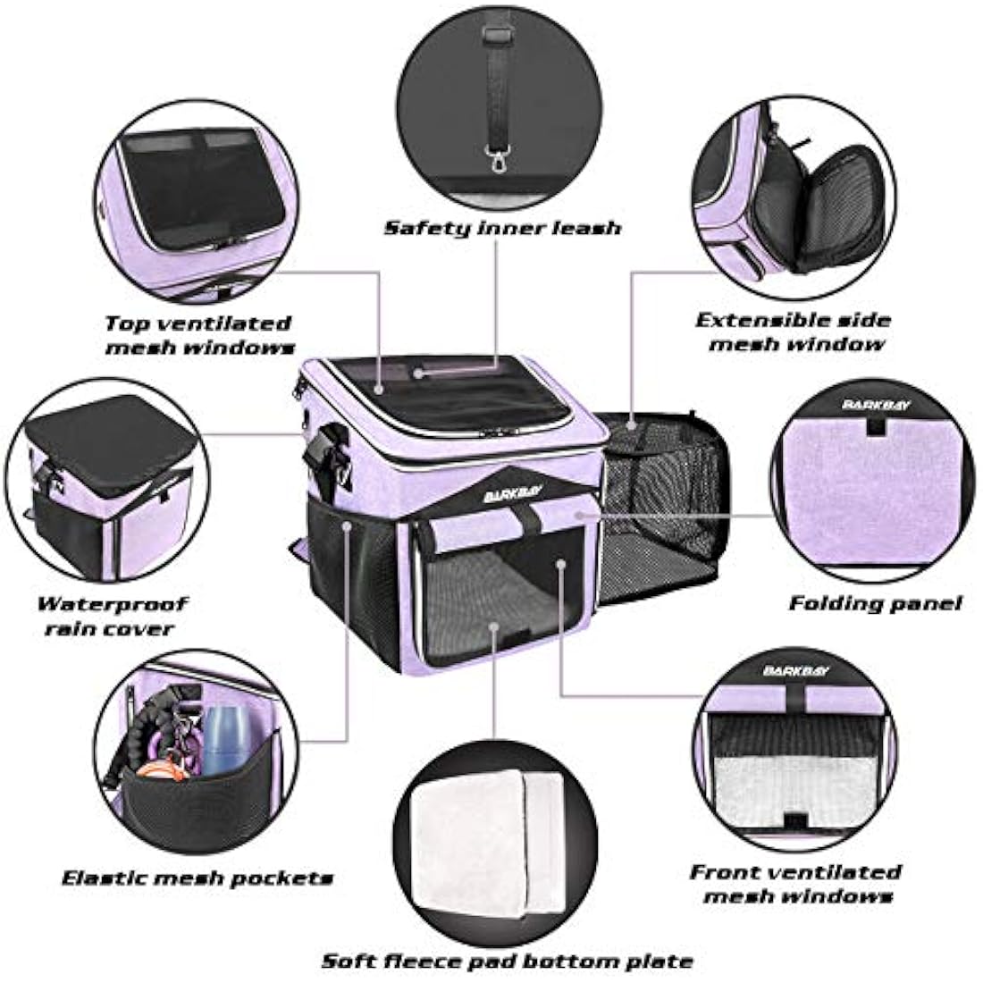 BARKBAY Dog Bike Basket Carrier, Expandable Foldable Soft-Sided Dog Carrier, 2 Open Doors, 5 Reflective Tapes, Pet Travel Bag, Safe and Easy for Small Medium Cats and Dogs (Purple)