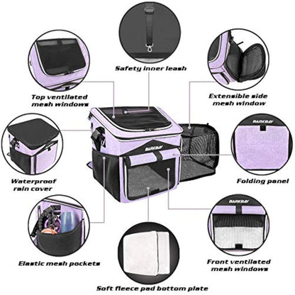 BARKBAY Dog Bike Basket Carrier, Expandable Foldable Soft-Sided Dog Carrier, 2 Open Doors, 5 Reflective Tapes, Pet Travel Bag, Safe and Easy for Small Medium Cats and Dogs (Purple)
