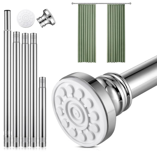 Extendable Curtain Tension Rod 68-200cm,Stainless Steel Telescopic Net Voile Shower Curtain Pole No Drilling,Adjustable Rail for Bathroom Kitchen