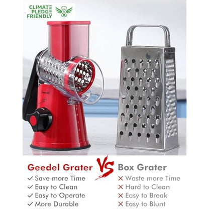 Rotary Cheese Grater, Vegetable Slicer with Three Drum Blades, Grater for Kitchen Faster and Easy Cutting, Rotary Drum Grater Ideal for Cheese, Cucumber, Carrot, Nuts, etc.