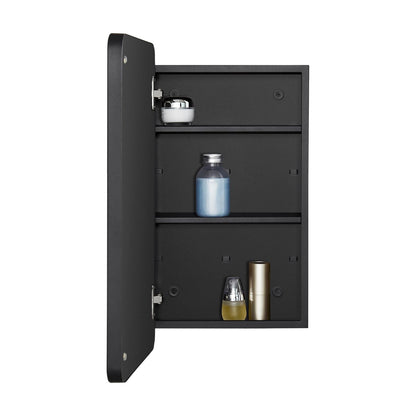 Fundin Bathroom Mirror Cabinet with Storage – Metal Framed Round Corner Door, Adjustable Shelves, Matte Black, Surface Mount Wall Mounted - 30 x 55 cm