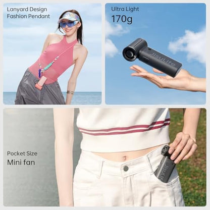 JISULIFE Portable Handheld Fan Life9, Turbo Power High Speed Air [18H Max Cooling Time], 5 Gear Wind, 5000mAh Rechargeable, Mini Pocket Design, Personal Fan for Travel Concerts Camping Makeup - Black