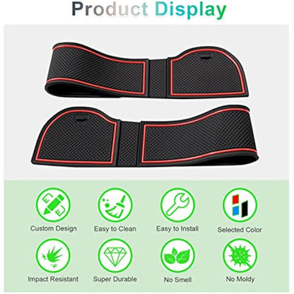 Gafat V W Up/Skoda Citigo 2013-2023 Non-Slip Centre Console & Door Seam Rubber Mats, Cup Holder & Storage Box Mat (Red)