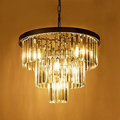 Wellmet 20 inch Crystal Chandelier, 3-Tier Contemporary Modern Bathroom Chandeliers, 7-Light Adjustable Hanging Pendant Ceiling Light for Bedroom, Entryway, Dining Room, Girls Room, Foyer