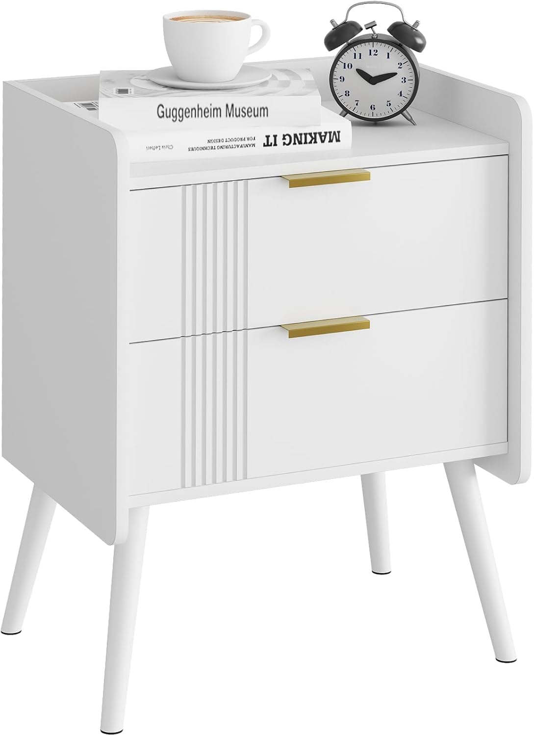 Huhote Bedside Table with 2 Drawers, Storage Nightstand, Wooden Bedside Cabinet for Bedroom, 2 Tier Bed Side Tables, Coffee End Table with Wooden