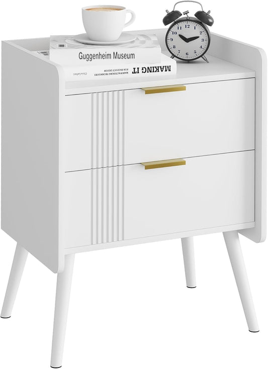 Huhote Bedside Table with 2 Drawers, Storage Nightstand, Wooden Bedside Cabinet for Bedroom, 2 Tier Bed Side Tables, Coffee End Table with Wooden