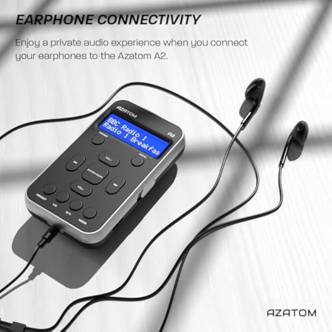 Portable DAB/DAB+ & FM Digital Radio | Sports Earphones Included | Clear Digital Display | Rechargeable Battery (10-12 Hours) | Perfect for Sports, Hiking or Working | AZATOM A2 (Silver/Black)