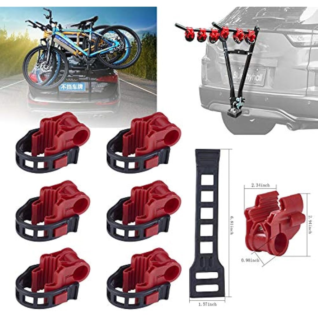 Blueshyhall Car Bicycle Stand SUV Vehicle Trunk Mount Bike Cycling Stand Storage Carrier Spare Hooks, Red and Black