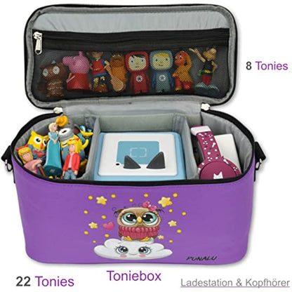 PUNALU Case for Toniebox, Space for 30 Tonies, Charger and Headphones Toniebox Bag (Owls Purple)