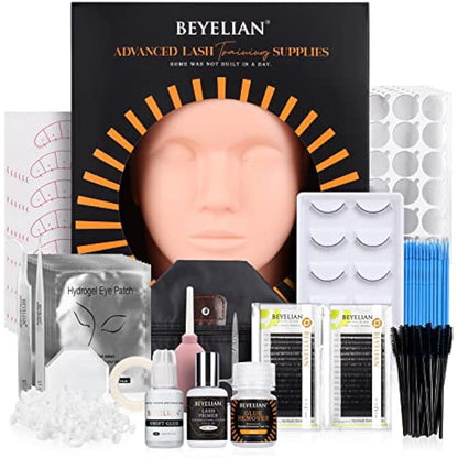 BEYELIAN Eyelash Extension Kit, with Mannequin Head Lash Practice Exercise Set, Professional Flat Mannequin Head False Eyelash Grafting Training Tool Kit for Eye Lashes Graft