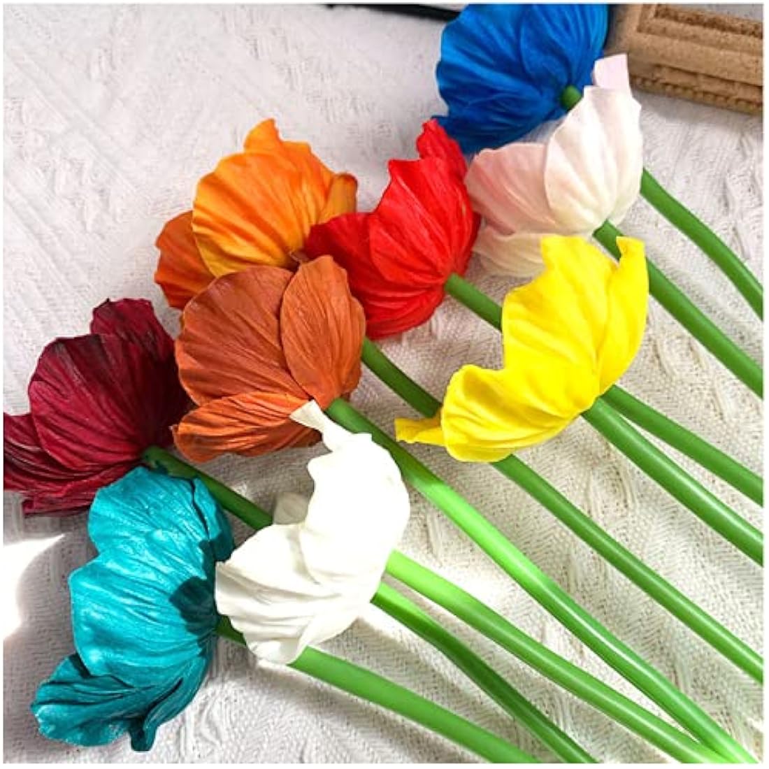 Rikyo 10 Stem 11" Bouquets Artificial Flowers Poppy Flowers,No Fade Multicolor PU Fake Wild Flowers for Kitchen Table Centerpiece Vase,Home Wedding Holding Flowers Backdrop Arch Wall(White)