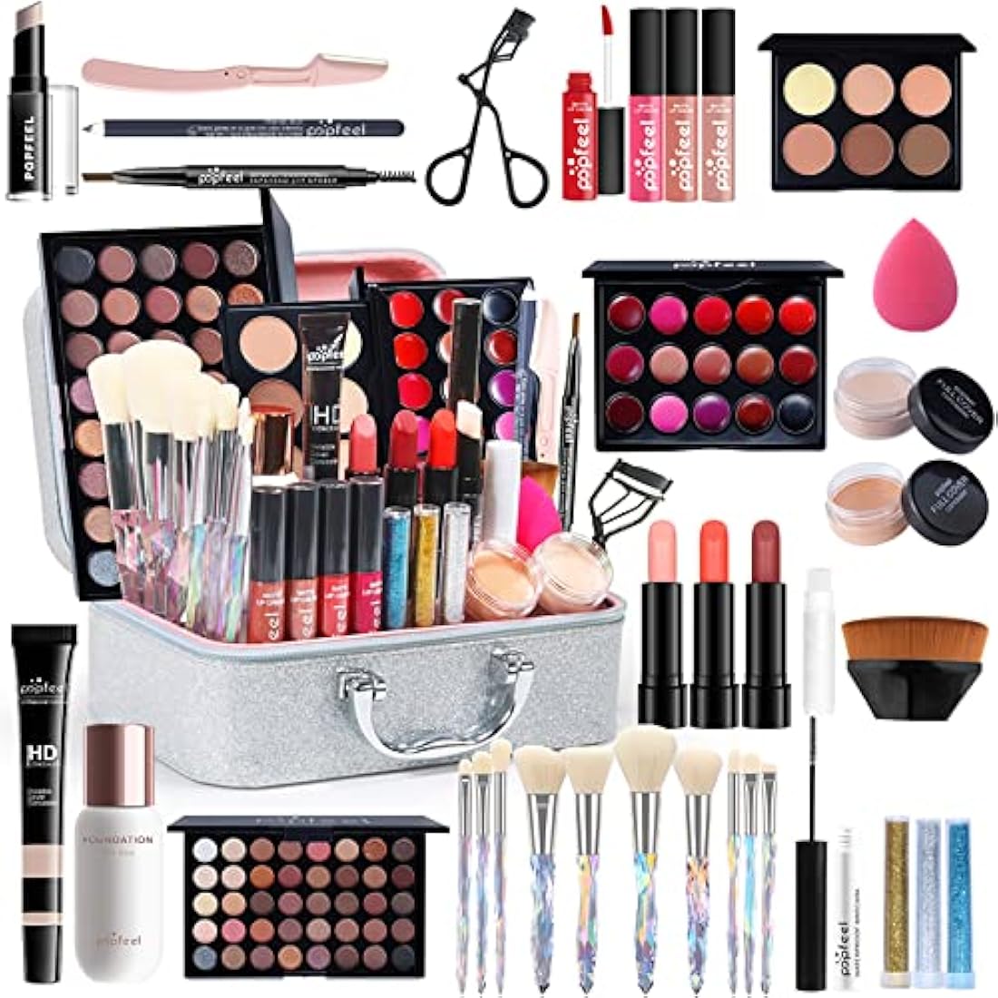 Professional Makeup Set,MKNZOME Make Up Set With Make-up Case Portable Travel Makeup Kit Birthday Xmas Makeup Gift Set Eyeshadow Palette Foudation Lip Gloss for Women Girls