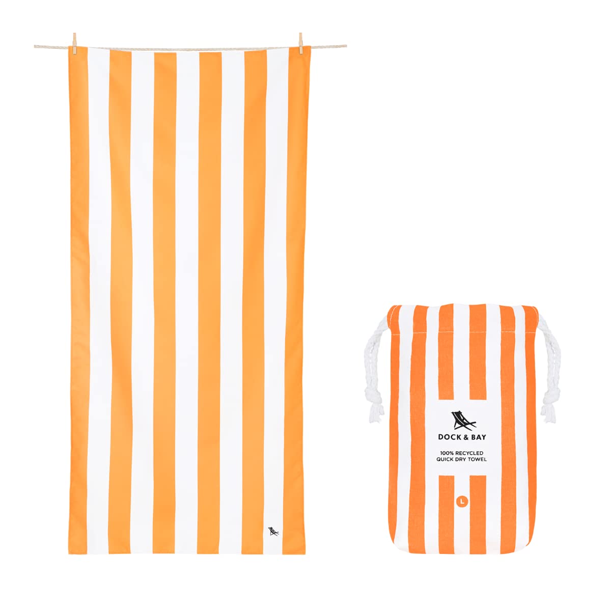 Dock & Bay Quick Dry Beach Towel - Cabana - Ipanema Orange, Large