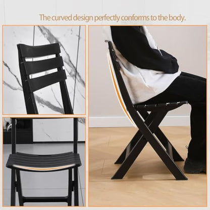 BOOSDEN Folding Plastic Chairs 4 Pack, Foldable Patio Stackable Chairs with Backrest for Outdoor Indoor Camping Picnic Dining Party Wedding Event Black
