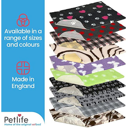 Petlife Vetbed Non-Slip Mat - Medium Dog Bed 100cm x 75cm - Charcoal/Blue/White Duo Paw - Machine Washable Vet Bed for Dogs & Puppies - Crate Mat for Whelping - Non-Allergenic Cat & Dog Bedding