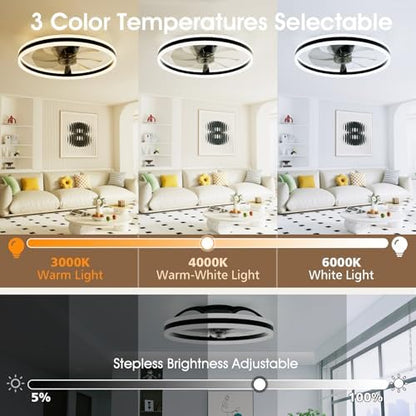 NIORSUN Ceiling Fans with Lights and Remote, 60cm Modern Smart LED Ceiling Fan Light, 6 Speeds and 3000K-6500K Dimmable Quiet Fan Lights Ceiling for Bedroom Living Room Dining Room (Black)