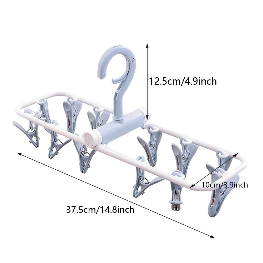 HKzzy 2 Pack Portable Folding Drip Hanger Travel Clip Socks Clothes Underwear Laundry Hanger Drying Rack with 12 Clips