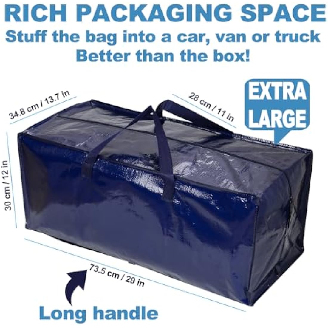 VENO 4 Pack Moving Bags Heavy-Duty Extra Large W/Backpack Straps, Moving House Essentials, Strong Handles & Zips, Clothes Storage, Packing, Laundry Bags, Reusable and Sustainable (Blue, 4 Pack)