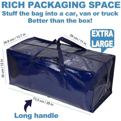 VENO 4 Pack Moving Bags Heavy-Duty Extra Large W/Backpack Straps, Moving House Essentials, Strong Handles & Zips, Clothes Storage, Packing, Laundry Bags, Reusable and Sustainable (Blue, 4 Pack)