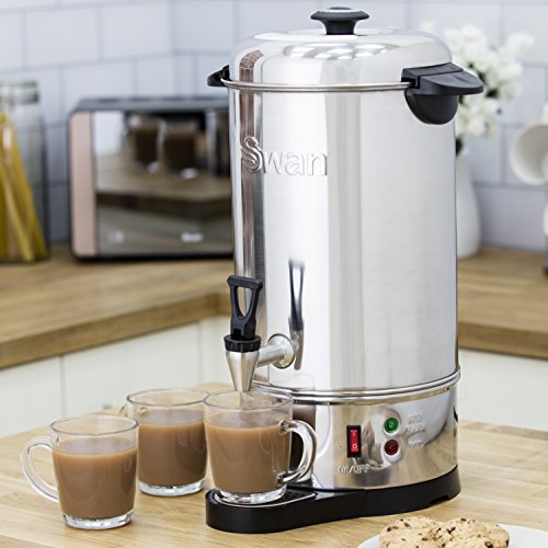 Swan SWU10L Catering Urn with Automatic Temperature Control, Drip Tray, 10L, 1600W, Stainless Steel, Silver