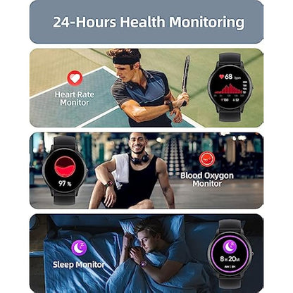Parsonver Smart Watch Answer/Make Call, Fitness Watch for Men Women, Smartwatch IP68 Waterproof, 100+ Sport Modes, Heart Rate/Sleep Monitor, Fitness Watch for Android and iOS, Black, SPROD1