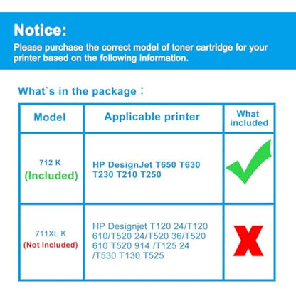 LCL 712 712XL Black high capacity 80-ml Ink Cartridge Replacement for HP 712 3ED71A 3ED70A DesignJet T650 T630 T250 T230 T210 & Studio Large Format Plotter Printers (2-Pack)