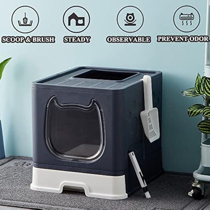 Vealind Covered Cat Litter Box with Lid for Small and Medium Cats, Top Entry Drawer Type with Front Door Cat Litter Tray (Black)