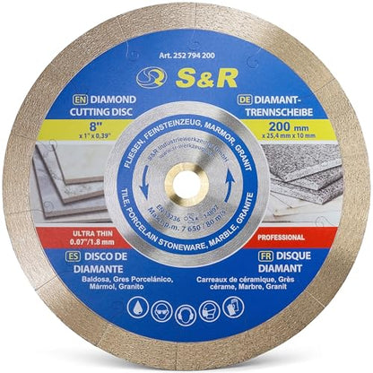 S&R Diamond Saw Blade 200 * 25,4 * 7 mm (1,6 mm), table saw, for porcelain, fine stoneware, hard tiles, granite