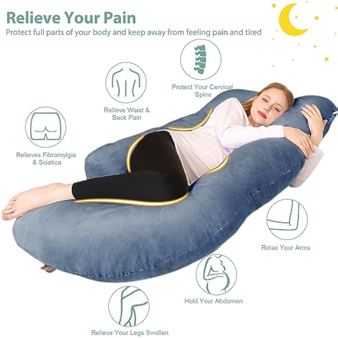 Chilling Home Pregnancy Pillow, 55 inches Maternity Pillow for Pregnant Women, Comfortable J Shaped Full Body Pillow Pregnancy Pillows for Sleeping, with Washable Cover (Grey)