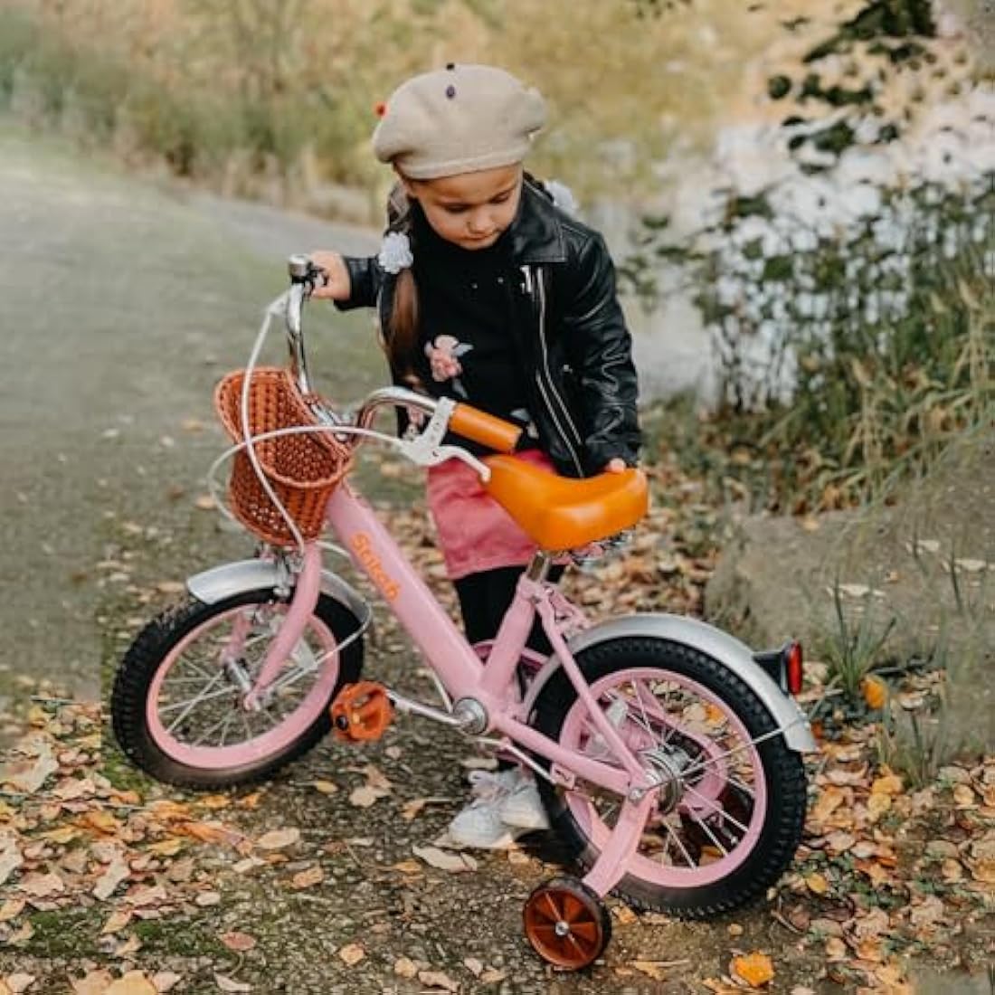STITCH Retro 14 Inch Kids Bike for 2-9 Years Old Girls, 12/14/16/18 Inch Wheels Girls Bike with Stabilisers & Basket