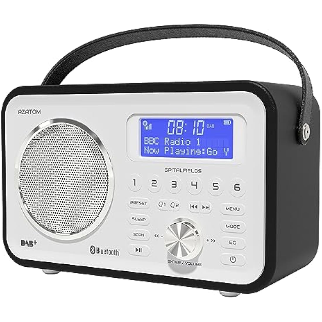 DAB/DAB+ & FM Portable Digital Radio | Leather Design | Bluetooth | Rechargeable Battery | Dual Alarms & Sleep Timer | Perfect for Home, Office or Outdoors | AZATOM Spitalfields 2 (Black)