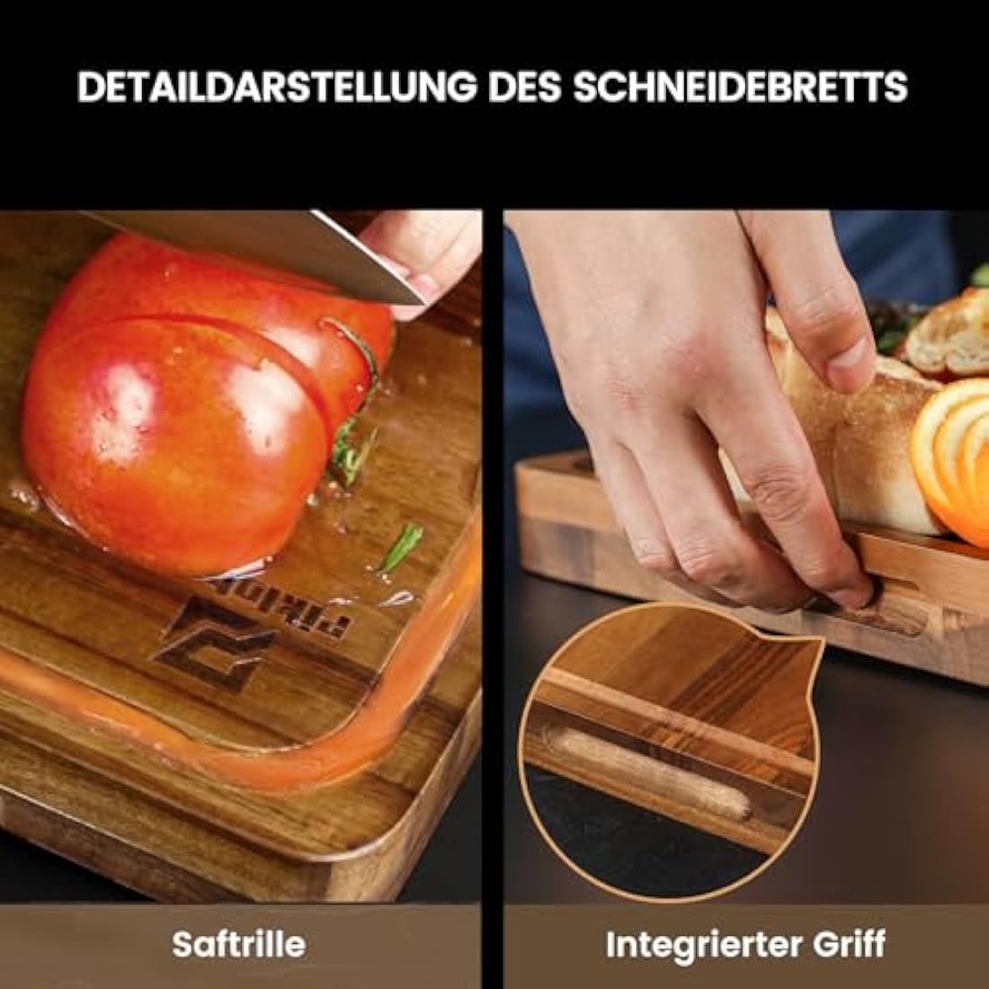 Piklohas Large Wooden Acacia Chopping Board Set For Kitchen