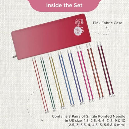 KnitPro Zing Deluxe Single Pointed Needle Set 10" (25cm) | 8 Sizes (2.5mm to 6mm)